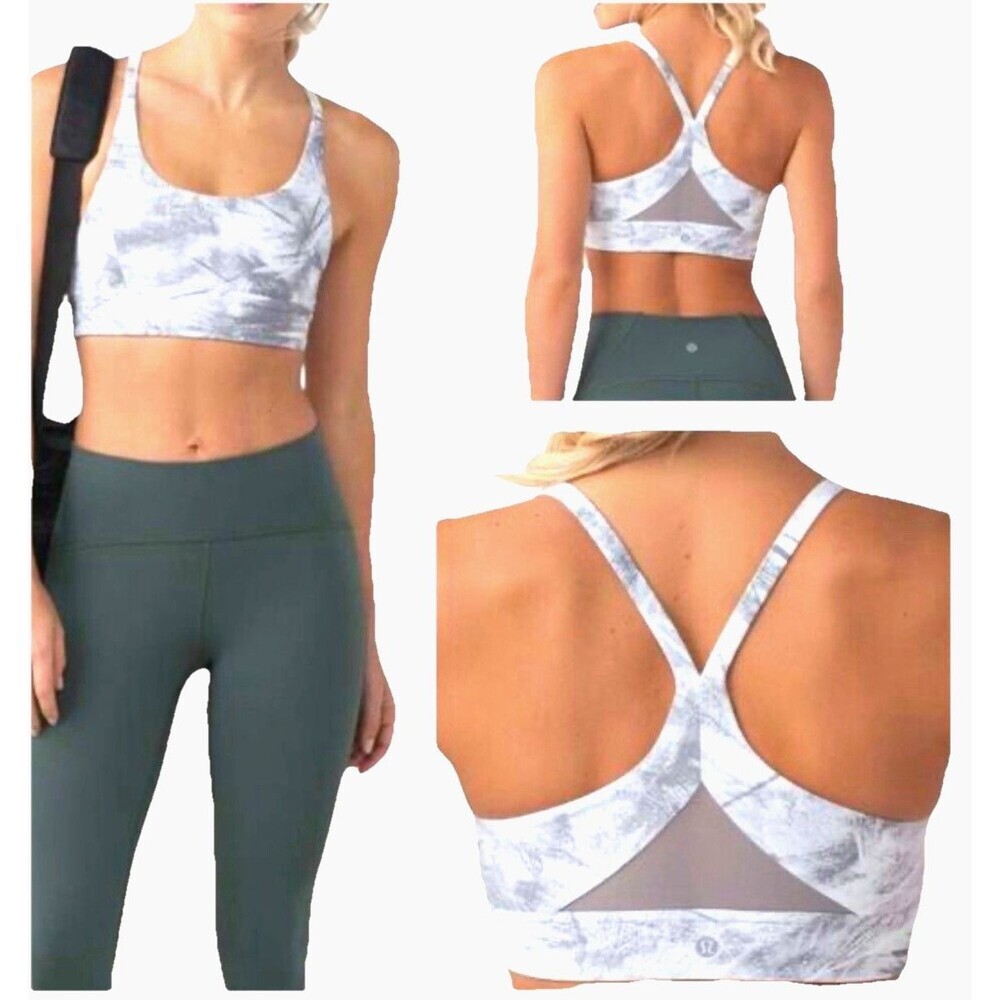 Lululemon Sport Bra Train Times Gray Size 6 Medium Support Mesh Yoga Gym
